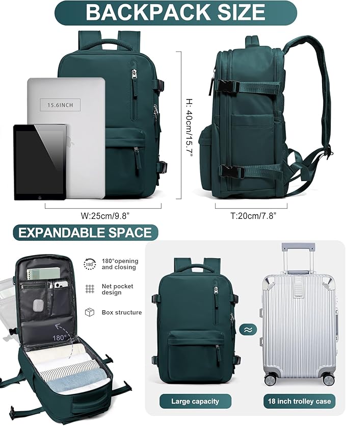 Travel Backpack Women,Carry On Backpack Flight Approved 18x14x8 inches Bag Spirit Airlines Personal ltem,College Sports Hiking Rucksack Waterproof Outdoor Casual Daypack Laptop Blackpack,Peacock Blue