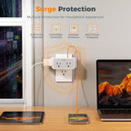 TESSAN Multi Plug Outlet Extender, Surge Protector 4 Outlet Splitter with 4 USB Ports (2 USB C), 3 Side Multiple Wall Plug Expander for Home Office Kitchen Dorm Room Essentials
