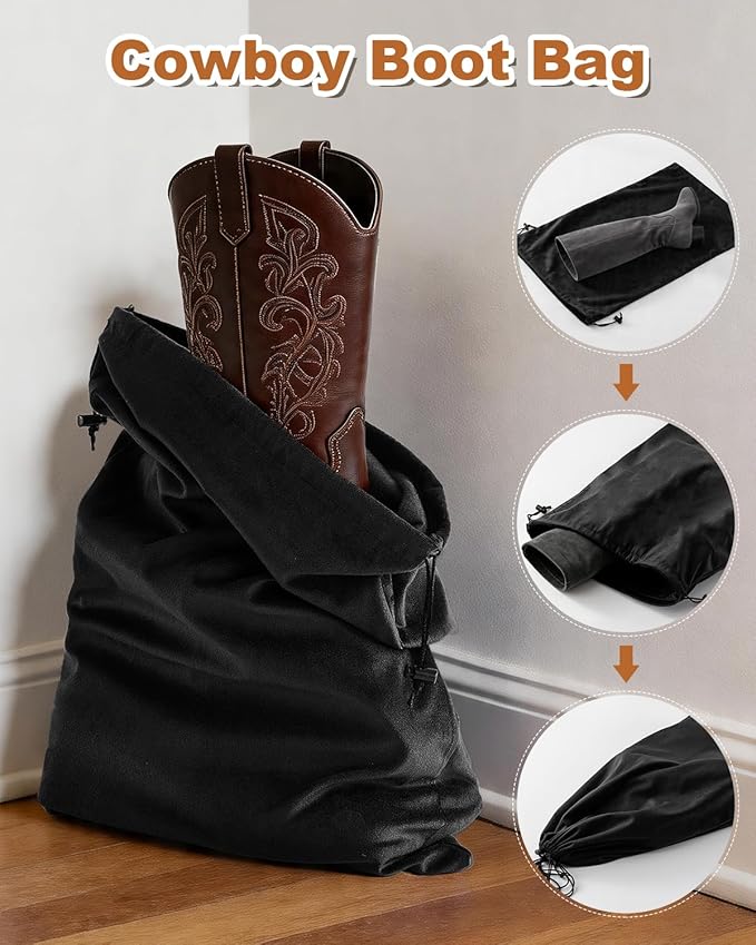 2 Pcs Shoe Bags for Travel, 21.2"x13.3" Large Boot Bags for Cowboy Boots, Washable Velvet Dust Bag with Drawstring for Dress Shoes, Handbags and Clothing, Suitable for Travel and Home Storage