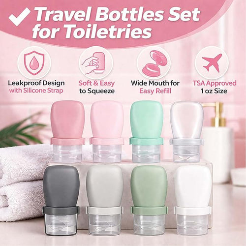 1 oz Travel Bottles, Leakproof Silicone Squeeze Bottle Mini Travel Size Container for Toiletries Lotion Shampoo and Conditioner Liquid Salad Dressing to go Condiment, TSA Approved, 4 Pack