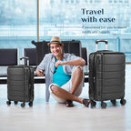 OLIXIS 3-Piece Luggage Set, Carry On Suitcases with Spinner Wheels, Expandable Travel Luggage with TSA Approved Lock & ABS Hard Shell, Black, 20/24/28 Inch