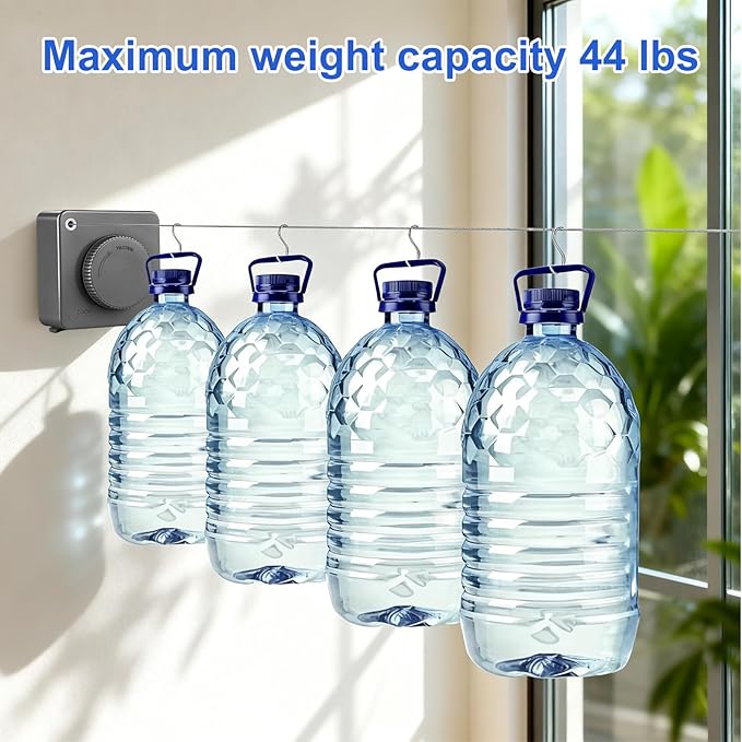 15.7Ft Retractable Clothesline Indoor Outdoor is Also an Anti-sag Clothes line for Indoors, Stainless Steel Wire Retractable Laundry Line for Drying Clothes, with 10 Windproof Clips (Gray)