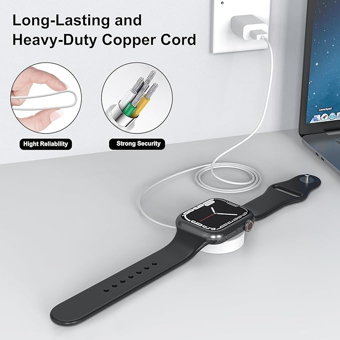 Fast Charger for Apple Watch Charger, Magnetic iWatch Charger to USB A Cable 3.3FT with USB A Wall Plug Adapter for Apple iWatch Series Ultra/10/9/8/7/6/SE/5/4/3/2 (White)