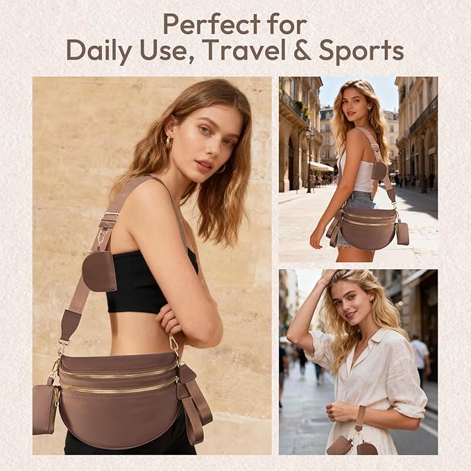 Cross Body Bag for Women Bum Bag Checkered Belt Bags Fanny Packs for Girls Travel Purse Fashion Waist Packs Crossbody Nylon Purse Trendy Shoulder Bags for Womens