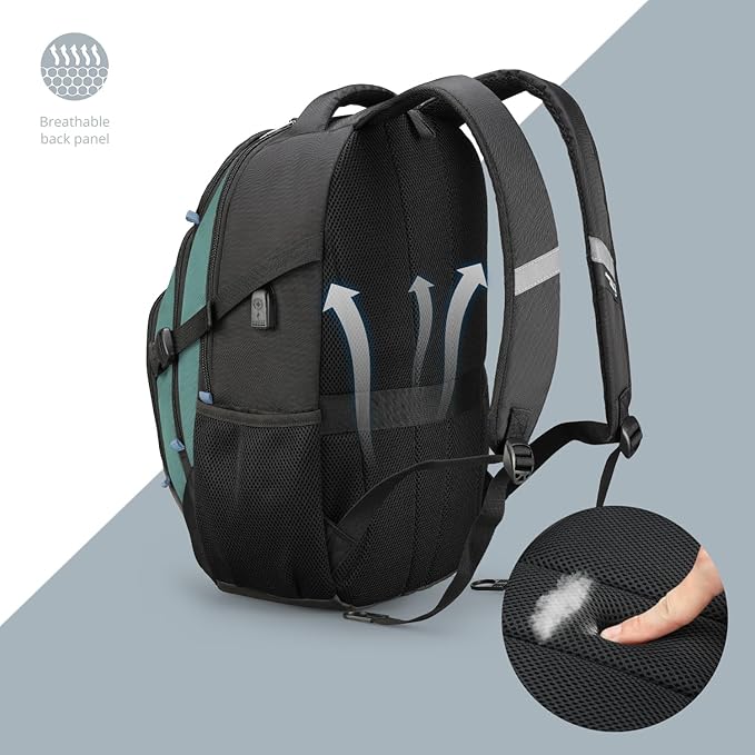 Swissdigital Design Laptop Backpack with USB Charging Port, Travel Backpack Fits 15.6 inches Computer, 31L College School Backpack for Men, Lake Green/Black | SD803-27