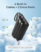 VRURC Portable Charger Slim 20000mAh Power Bank,22.5W PD Fast Charging Travel Essentials Powerbank 4-Built-in-Cables&2 Extra Ports Compatible with iPhone,iPad,Galaxy,Android (Black)