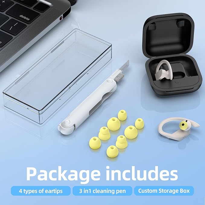 4 Pair Replacement Ear tip for Powerbeats Pro, Beats Earbuds Replacement Tips,Wireless Earphone Headphones, Silicone Earbuds Buds Set with Cleaning kit (Yellow)
