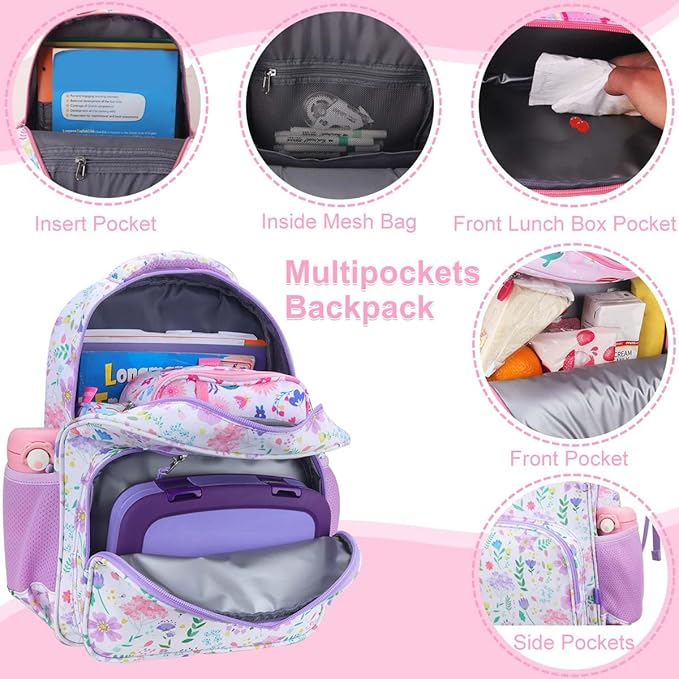 RHCPFOVR Kids Backpack for Girls - Girls Backpack 3-8 Ages Butterfly for Kids 15 Inch School Bookbag for Kindergarten Elementary School Bookbag for Girl 1st 2nd Grade
