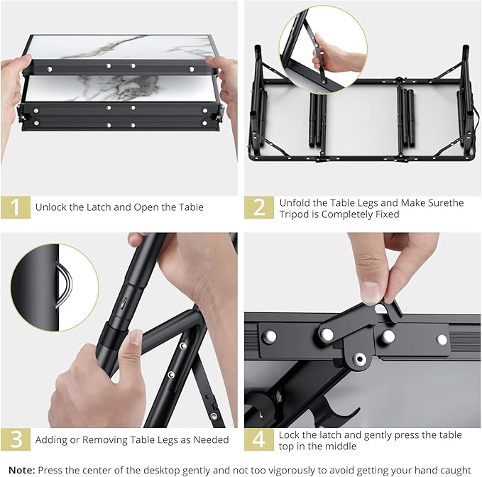 Anbte Folding Camping Table, Aluminum Small Folding Table 3 Adjustable Height Max 27.5", Portable Table with Carry Handle, Lightweight, for Outdoor Indoor Travel Camping Picnic BBQ, 34.6" x 15.7"
