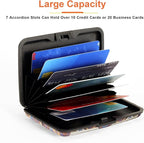 Mayski Credit Card Holder, RFID Blocking, Aluminum Alloy Hard Case, Small Mini Business Metal Wallet for Women Men, Boho Feathers