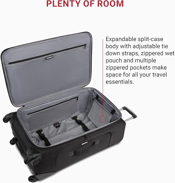 SWISSGEAR Sion Softside Expandable Spinner Luggage Durable Lightweight Travel Suitcase, Black, Checked-Large 29-Inch