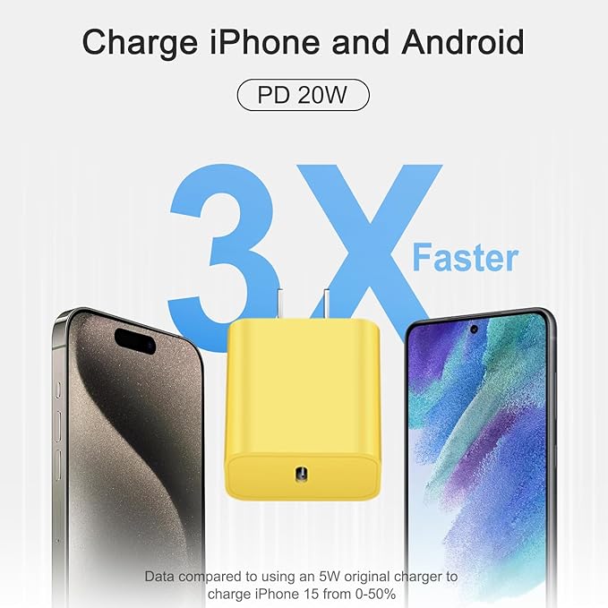 iPhone 17 16 15 Charger Fast Charging 3+3Pack Type C Charger USB C Chargers Block with 10FT Cable for iPhone Air/17/17 Plus/17 Pro/17 Pro Max/16/16 Plus/16 Pro/16 Pro Max/15/15 Pro Max(Yellow)