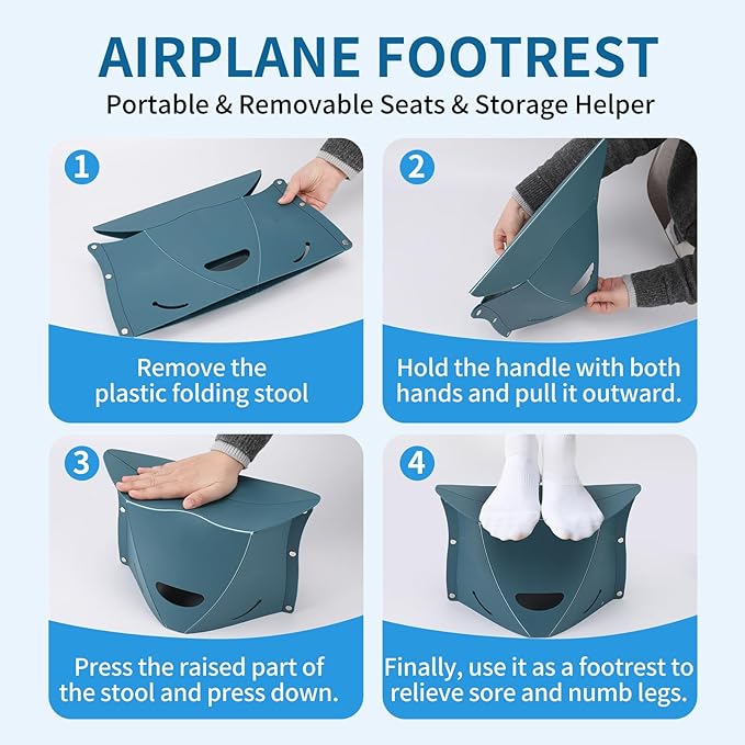 Travel Foot Rest for Airplane & Office - Portable Under Desk Foot Stool, Relieves Back & Knee Pain, Comfort for Long Flights, Cars, Subways & Trains (Blue)