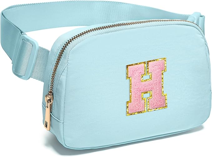 Gitus Gifts for 7 8 9 10 11 Year Old Girls Belt Bag Fanny Pack Crossbody Bags with Initial Letter Patch Birthday Gifts for Daughter Sister Friends Teen girls (Icing Blue-H)