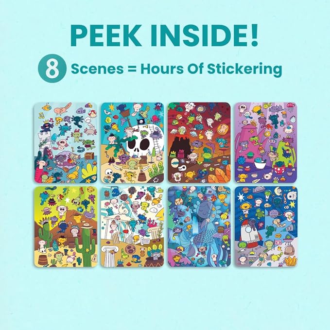 Axolotl 300+ Kids Sticker Book by Cupkin Toddler Airplane Travel Coloring and Sticker Book, Road Trip Essentials, 8 Coloring Pages 8 Side by Side Scenes for Ages 2–8 Years