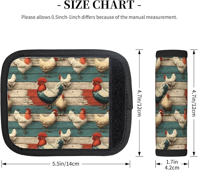 Funny Chicken (1) Pattern Luggage Handle Wraps 2 Pack for Suitcase, Handle Covers Suitcase Luggage Handle Wrap Luggage Tag Wraps Travel Accessories