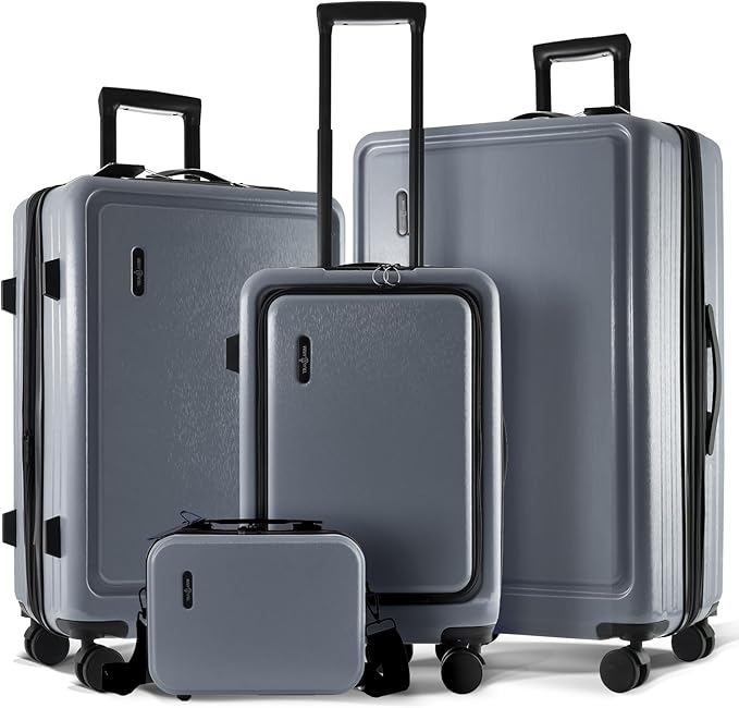 TRAVELARIM Grey Hardshell Luggage Sets 4 Piece, Durable Suitcase Set, Travel Luggage Set with Integrated TSA Lock, 360° Spinner Wheels, Expandable Medium and Large Checked Suitcase, 20/24/28 Inch