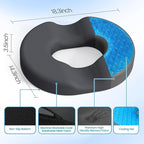 Donut Pillow Seat Cushion - Cooling Gel Donut Chair Cushions, Memory Foam Seat Cushion for Office & Home, Car Seat Cushion and Butt Pillow, Hemorrhoids Pillow and Tailbone Pain Relief, Grey