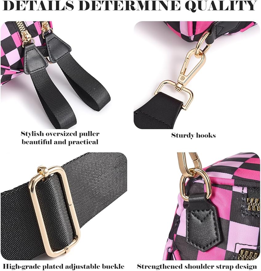 Black and White Checkered Crossbody Bag Bum Bag for Women,Spacious Checkered Purse Fanny Packs Belt Bag