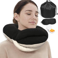 BUYUE Travel Neck Pillows for Airplanes, Memory Foam 360° Head Support Sleep for Long Flight, Skin-Friendly & Breathable, Kit with Eye Mask, Earplugs and Storage Bag (Adult, Black, 90+ lbs)