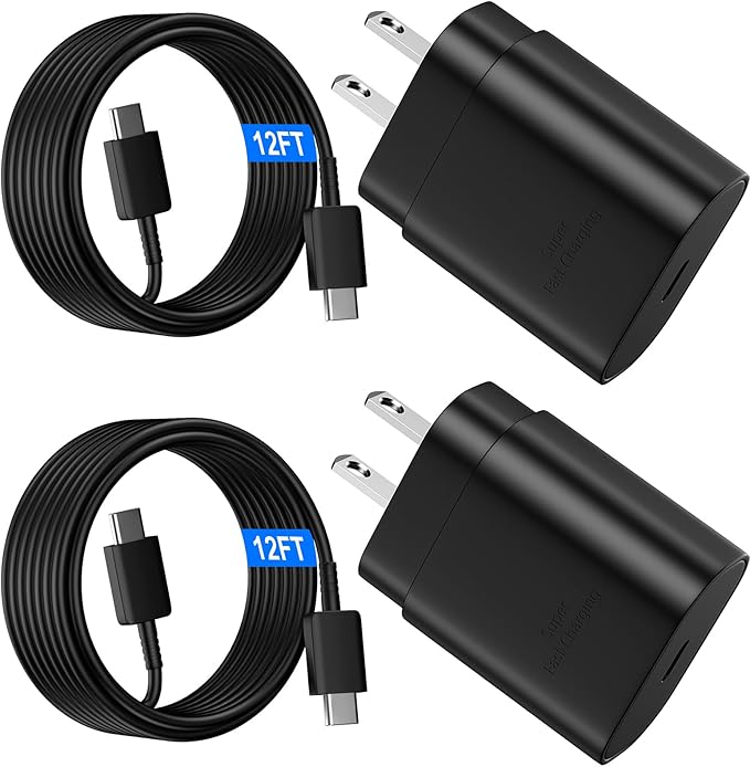 USB C Android Charger Fast Charging Cord, Super Fast Phone Chargers 12FT C to C Type Cable with 25W USBC Wall Block for Samsung Galaxy S26 S25 S24 Ultra Plus/S23/S22/S21/S20/Note 20/10, Black