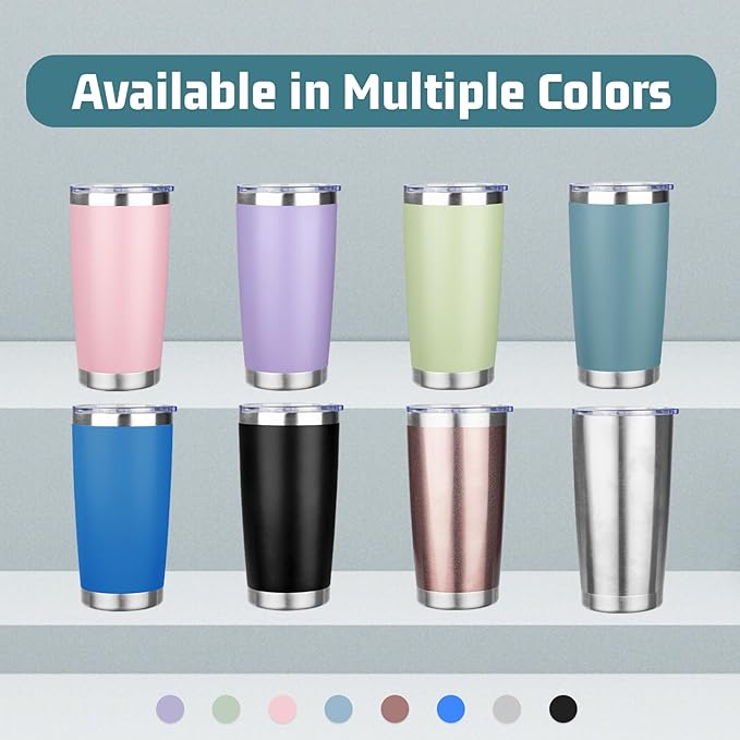 20 oz Tumbler with Lids and Straws, Stainless Steel Insulated Travel Coffee Mug, Double Wall Vacuum Insulated Tumblers, Powder Coated Coffee Tumbler for Cold & Hot Drinks (Silver)