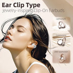 Jewelry-Inspired Clip On Earbuds,Comfortable Fit Open Ear Clip-On Headphones,Wireless Bluetooth Ear Cuff Headphones for Women,Mini Wireless Earrings Earbuds for Running, Office, Sport & Gift