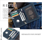 CONTACTS Full Grain Leather Passport Holder RFID Blocking Travel Passport Wallet Compatible with Airtag Passport Cover Case with 4 Card Slots, Coin Pocket (US Passport Stamp, Blue)