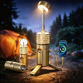 Camping Light Telescopic, Collapsible Tripod Camping Lantern, 12000mAh Rechargeable Camping Lamp with Stand, Dimmable & Portable IPX54 Waterproof Flashlight for Emergency (Military Green)