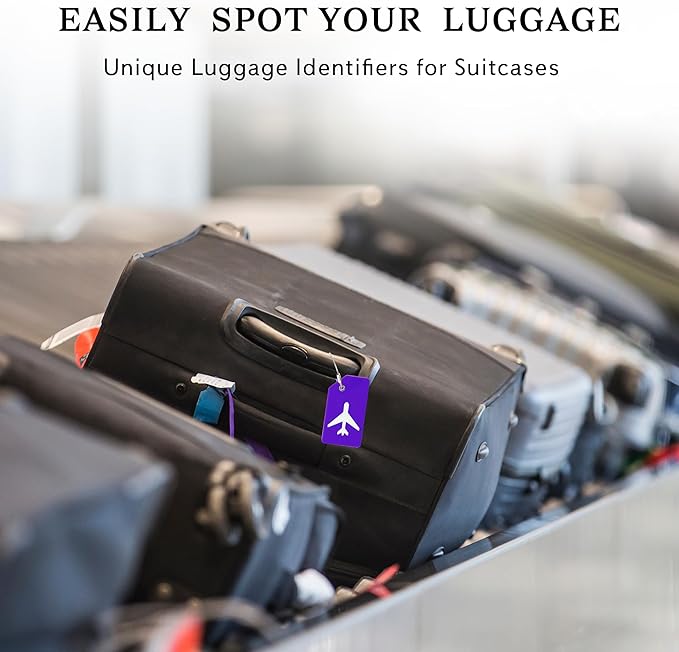 14 Pack Silicone Luggage Tag for Suitcases with Stainless Loop, TSA Approved, Privacy Protection Travel Essentials Bag Tags by Gostwo, Purple