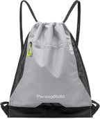 Waterproof Drawstring Backpack for Men/Women, Lightweight Sports Bag for Gym, Beach, Swim, Hiking, Running & Cycling, Anti-Stain with Quick-Access Mesh Pocket, Gray 14.2"×2.8"×17.7"