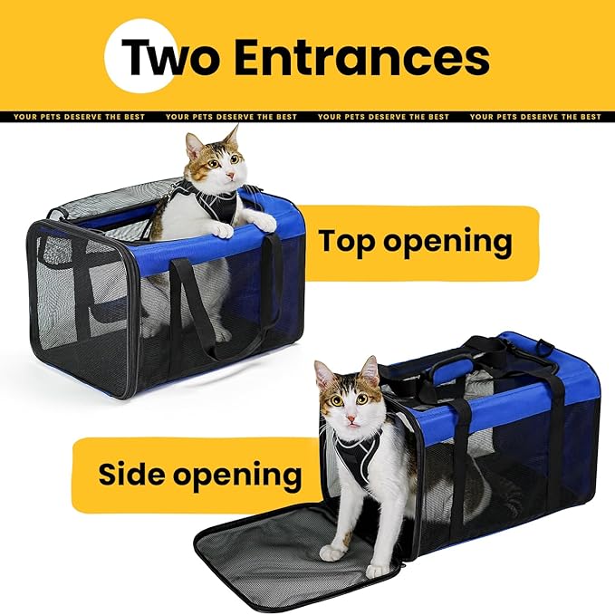 Conlun Cat Carrier Bag,Soft-Sided Pet Carriers for Dogs with 4-Sided Mesh,Airline Approved Cat Transport Carrier for Small&Medium Cats Kitten Puppy Up to 15LB,Collapsible Cat Travel Carrier-M,Blue