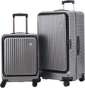 Kaleenie 2 pieces 20/29 Aluminum Frame Carry On and Checked Luggage Set with Side Opening,Lightweight Hardshell ABS+PC Trunk Suitcase with TSA Lock,360° Universal Wheels & Adjustable Handle,Dark Gray