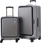 Kaleenie 2 pieces 20/29 Aluminum Frame Carry On and Checked Luggage Set with Side Opening,Lightweight Hardshell ABS+PC Trunk Suitcase with TSA Lock,360° Universal Wheels & Adjustable Handle,Dark Gray
