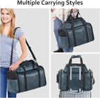 Premium Leather Top Expandable Pet Carrier for Small Dogs & Cats Under 15 lbs, Airline Approved Collapsible Soft-Sided Luxury Travel Bag Blue