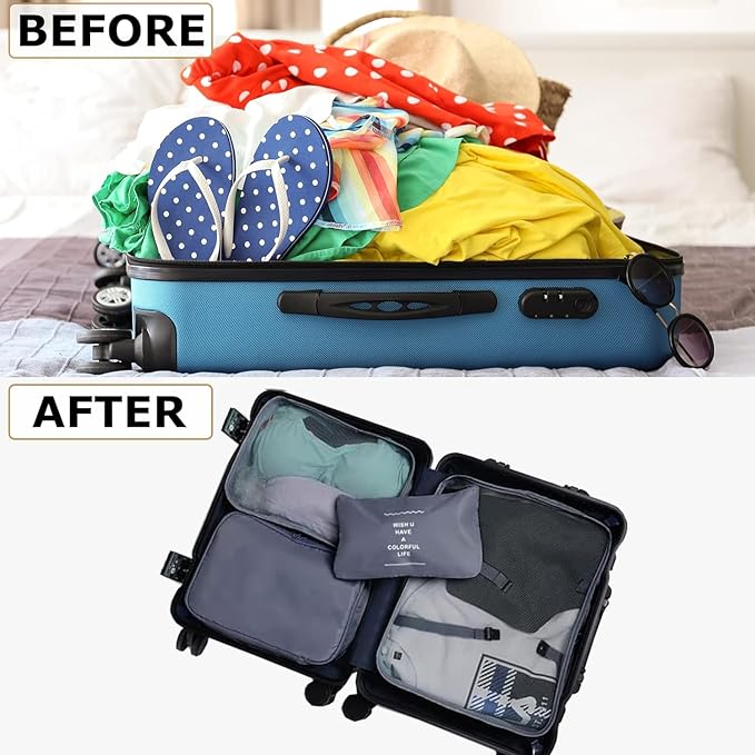 LANSKLBD 6 Set Packing Cubes for Travel, Luggage Organizers with Shoe & Toiletry Bags, Lightweight Suitcase Organizer for Carry-On, Washable Laundry Bags(Grey)