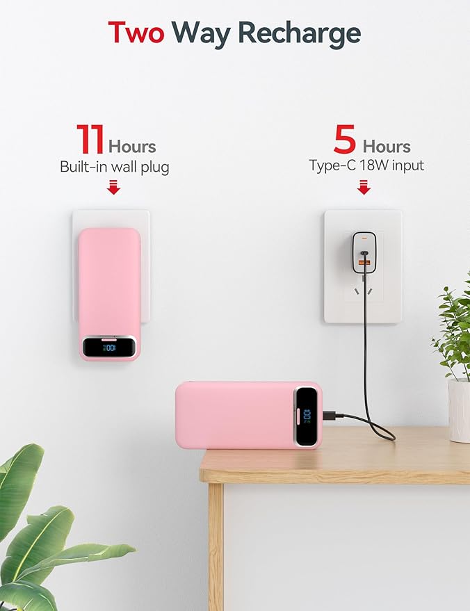 20000mAh Lightweight-Portable-Charger-Power-Bank with Built-in Cables and AC Wall Plug, PD20W USB-C Fast Charging Battery Pack, LED Display External Travel Phone Charger for All iPhone,Samsung,Android