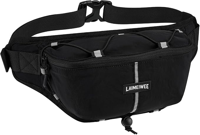 Fanny Pack for Women Men, Water-Resistant Travel Waist Pack with RFID Blocking, Wide Opening Crossbody Belt Bag for Phone, Passport, Small Hip Pack for Running, Hiking, Workout（Black）
