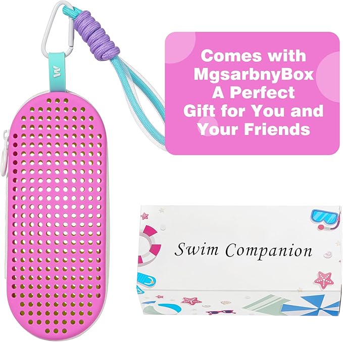 Swim Goggle Case For Swimming Goggles, Swimmer Gifts for Kids Teens Adults, Silicone Cases with Drain Hole