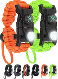 Survival Bracelets, Paracord Bracelets (2 pcs) with Loud Whistle Light Flint, Adjustable Compass Bracelet for Outdoor Camping Hiking Fishing Hunting, Multitools Tactical Gear, Bearable 300 lb