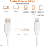Amazon Basics 2-Pack Apple MFi Certified USB-A to Lightning Cable, High Speed Data Sync, Charger for iPhone 14 13 12 11 X Xs Pro, Pro Max, Plus, iPad, 3 Foot, White