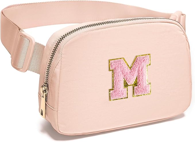 Gitus 6 7 8 9 10 Year Old Girl Gifts Belt Bag Fanny Pack Crossbody Bags with Initial Letter Patch Things for Teen Girls Easter Gifts for Girls Travel Essentials（Coral Pink-M）