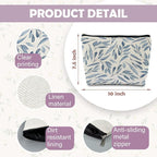 Blue Floral Makeup Bag Pouch, Blue and White Chinoiserie Makeup Pouch, Floral Cosmetic Bag, Boho Botanical Leaves Cosmetic Bag for Women