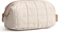 BAGSMART Makeup Bag Travel Toiletry Bag, Puffy Padded Make Up Bags for Women Makeup Organizer Case, Wide-open Pouch Purse Travel Essentials Toiletries Accessories Brushes, Strip Khaki Brown