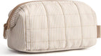 BAGSMART Makeup Bag Travel Toiletry Bag, Puffy Padded Make Up Bags for Women Makeup Organizer Case, Wide-open Pouch Purse Travel Essentials Toiletries Accessories Brushes, Strip Khaki Brown