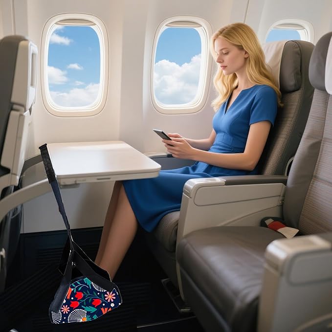 Airplane Foot Hammmock for Plane Travel Accessories Ajustable Foot Rest for Airplane Gadgets,Travel Essentials for Flight Plane,Office,Desk (Dandelion)