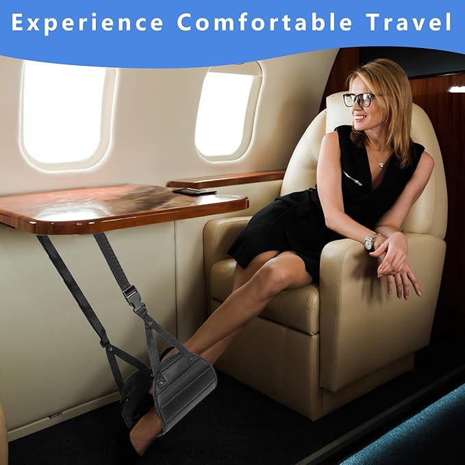 Airplane Foot Hammock for Plane Travel, Foot Sling for Airplane Travel,Portable Leg Hammock for Foot & Leg Support, Improve Comfort, A Must-Have for Long Flights, Work, Travel, 2 Pack, Black & Blue