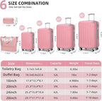 6 Piece Luggage Sets with Bags, Lightweight Expandable Checked Luggage Sets, Hardshell ABS Spinner Wheels Carry on Suitcase with TSA Lock, for Travel, Women Men (Pink, 18/20/24/28inch+2bags)