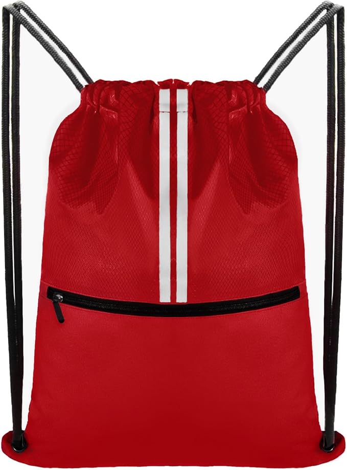 Drawstring Backpack Large Sports Draw String Bag for Women and Men (Red)