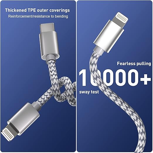USB C to Lightning Cable 3Pack 6 FT Apple MFi Certified iPhone Fast Charger Type c to Lightning Cable Nylon Braided iPhone Cord for iPhone 13 12 11 Pro Max Xr Xs 8 7 6 Plus and More